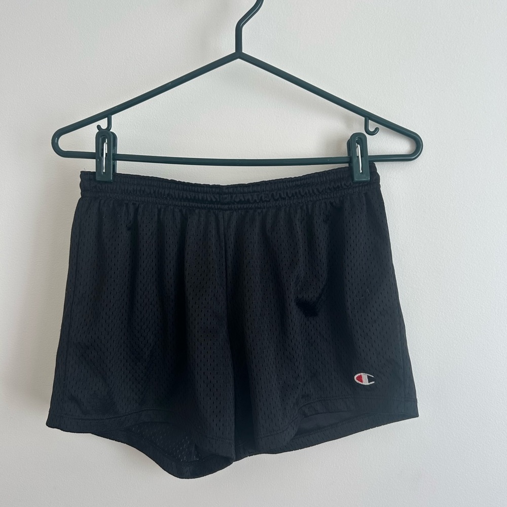 Champion Black Women's Mesh Athletic Shorts with Logo